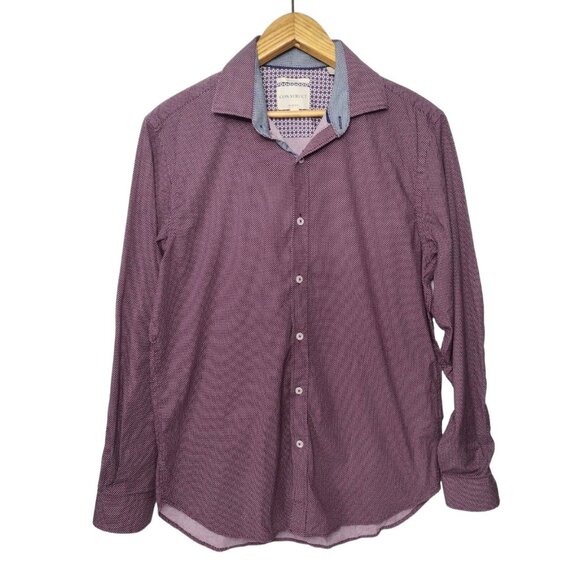ConStruct Slim Fit Flip Cuff Shirt Men's Size 16 Polka Dot Plum Stretch Business - Picture 1 of 7